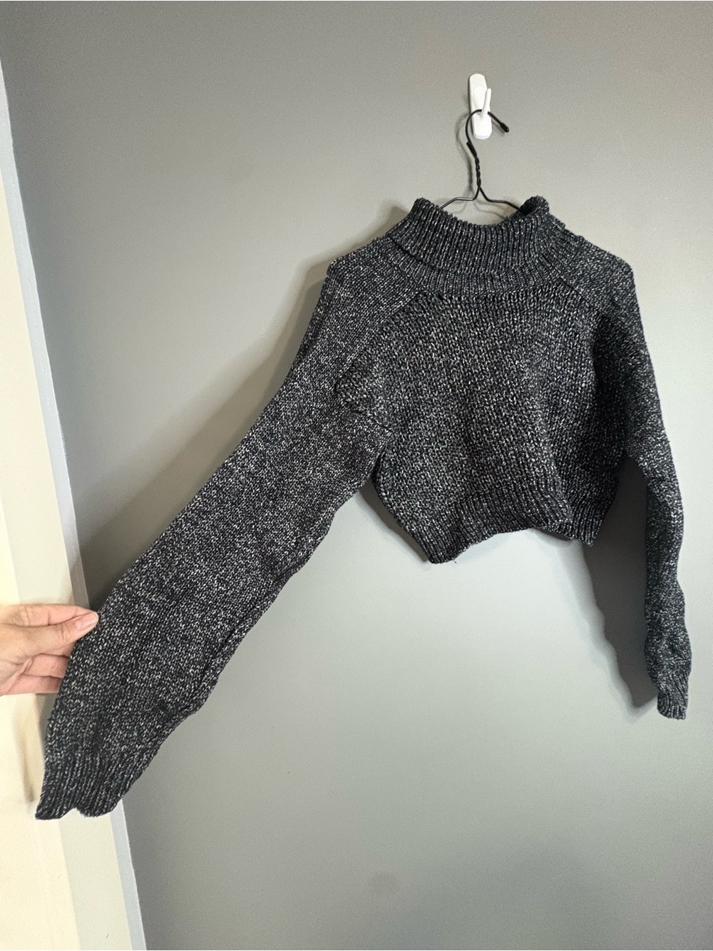 Zara Knit Black & White Marled Cropped Turtleneck Sweater Balloon Sleeve Size S - Picture 3 of 7